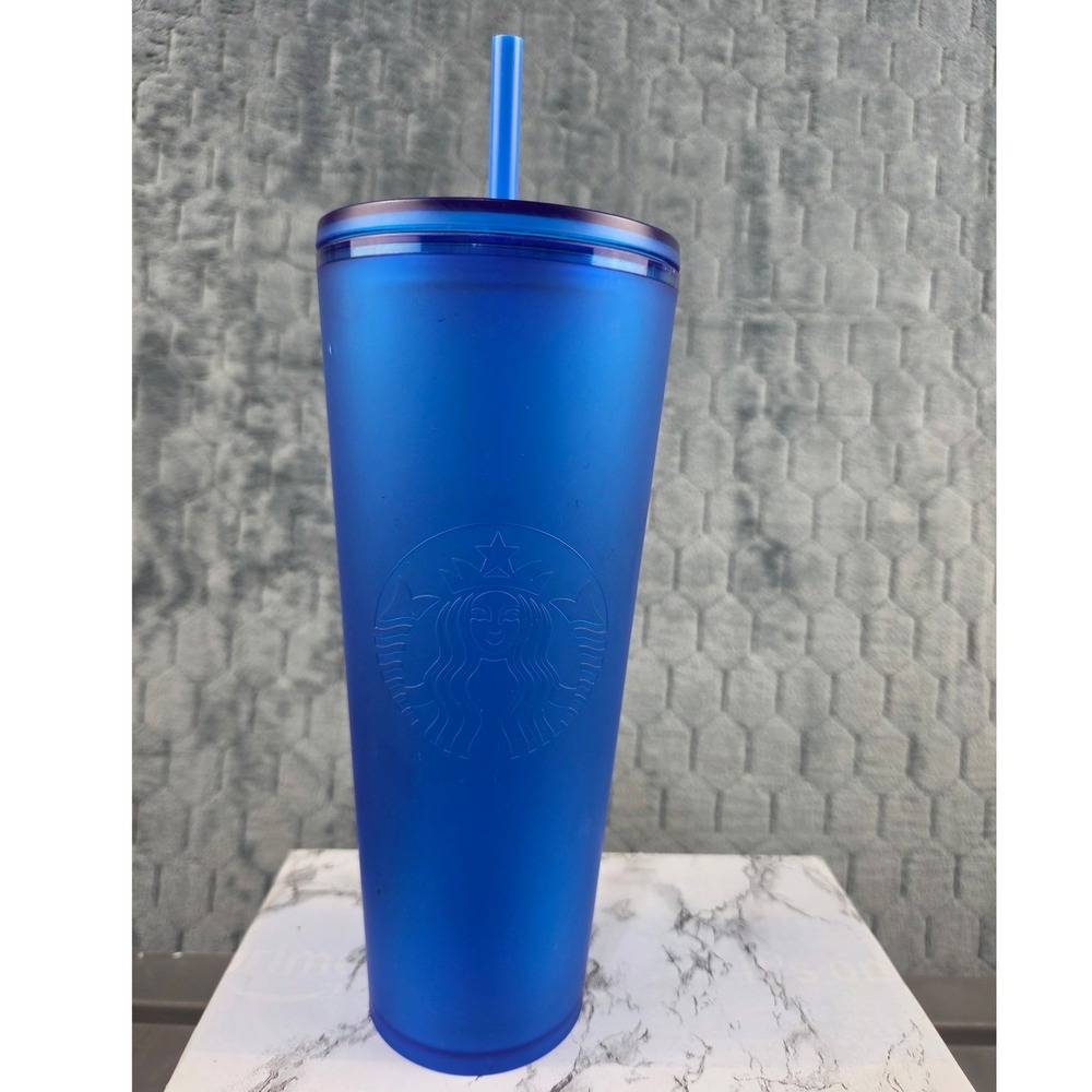 Starbucks 2022 Matte Cobalt Blue Venti 24oz Cold Cup Tumbler Siren 011140472